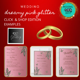 chic pink glamourous glitter & greenery wedding favour box