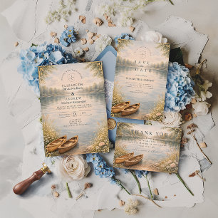 Romantic Canoe Lake Forest Wedding Invitation
