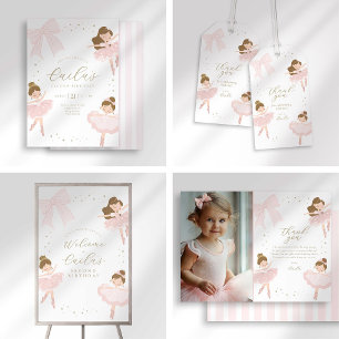 Cute Pink Bow Let's Plié Ballerina Birthday Invitation