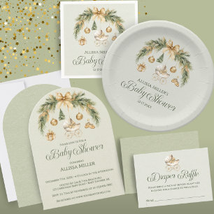 Christmas Watercolor Greenery Winter Baby Shower Invitation