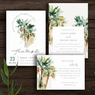 Tropical Watercolor Palm Trees Wedding Reception Enclosure Card