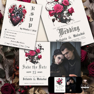 Macabre Crimson Rose Your Photo  Save The Date