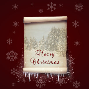 Merry Christmas Winter Parchment Illustration Holiday Postcard