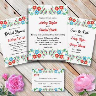 Elegant Blue Red Roses Botanical Floral Wedding Invitation