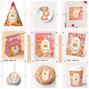 Monogram Elegant Floral Pink Birthday Thank You Card
