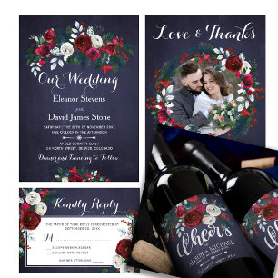 Rustic winter lights burgundy floral wedding invitation