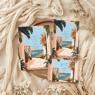 Amalfi Coast   Mediterranean Tiles Wedding All In One Invitation