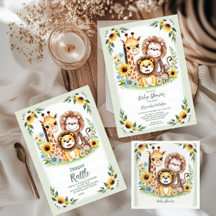 Tropical Jungle Safari Animals Baby Shower Invitation