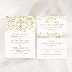 Elegant Gold Vintage Glamour Wedding Monogram Menu