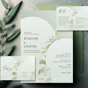 Elegant boho arch green foliage blush floral SHOWE Invitation