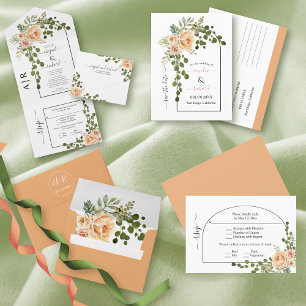 Peach coral flowers arch wedding Save the Date Postcard