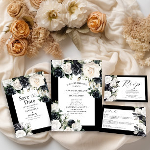 Modern Black and White Floral Wedding Menu