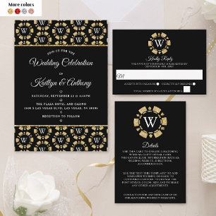 Rose Gold Monogram Poker Chip Casino Wedding Invitation