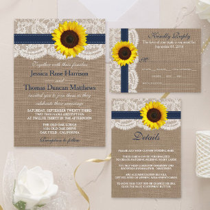 The Rustic Sunflower Wedding Collection - Navy Invitation