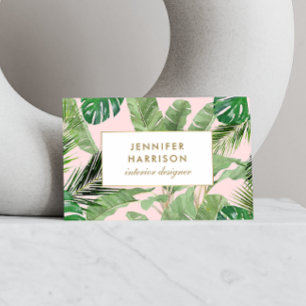 Watercolor Tropical Leaves Pattern Designer Square Business Card