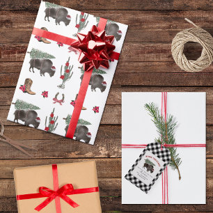 Buffalo Bison Merry Christmas Tree Plaid Photo Hol Holiday Card