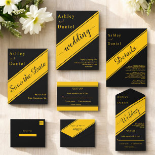 Elegant Modern Black And Gold Luxury Chic Wedding RSVP Card