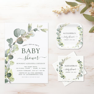 Baby Sprinkle Shower Greenery Eucalyptus Black Invitation