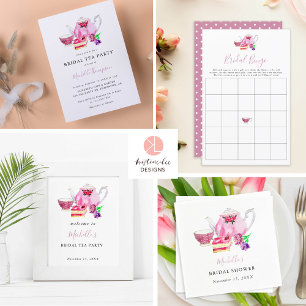 Drive-by Bridal Shower Tea Party Pink Teapot Invit Invitation