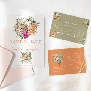 Spring Wedding Floral Apricot Sage Green Wedding Save The Date