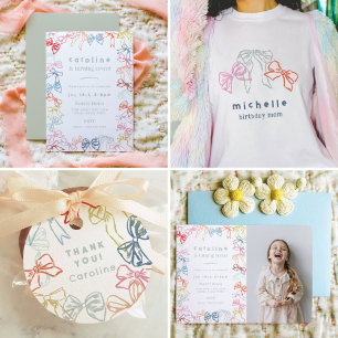 Ribbons and Bows Photo Girls Birthday Party Invitation
