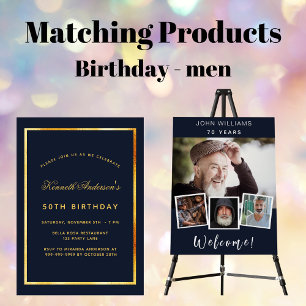 Birthday navy blue confetti men guy party invitation