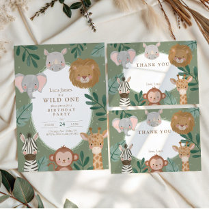 Wild One Boys' Jungle Safari Green Birthday Thank You Card