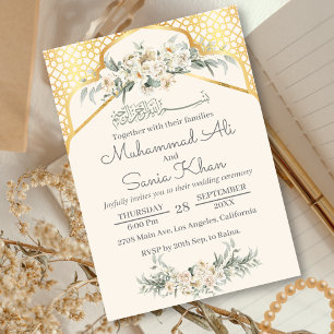 Ivory Gold Floral RSVP QR Code Wedding Website Enclosure Card