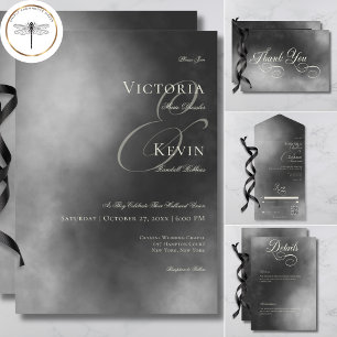Dark Moody Midnight Black Fog Wedding Dinner RSVP Card