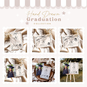 Hand Drawn Illustrated Black & White Grad Invitation