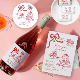 Hand Drawn Doodles Red Pink Birthday Thank You Classic Round Sticker