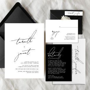 Stylish Elegant Custom Names Black White Wedding RSVP Card
