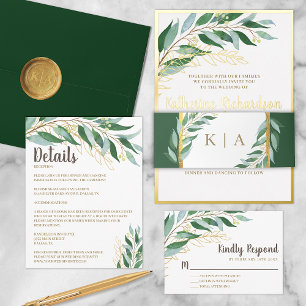 Elegant Foliage Botanical Gold Leaf Green Wedding 