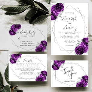Plum Silver Floral Geometric White RSVP Card