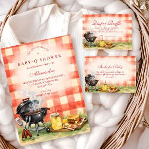 Red Gingham Baby Q Baby Shower Invitation