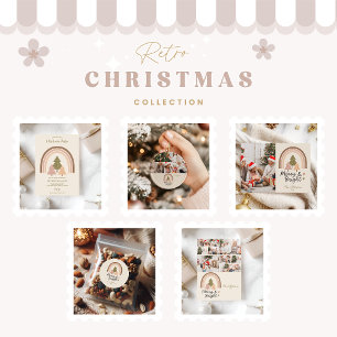 Retro Neutral Rainbow Merry & Bright  Invitation