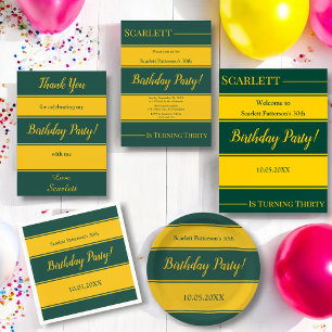 Elegant Green And Gold Stripes Luxury Birthday Invitation
