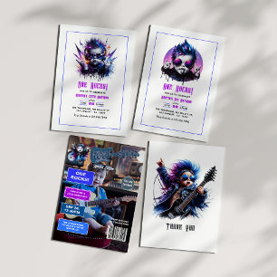 Rock Star "One Rocks!" Magazine Cover 1st Birthday Invitation
