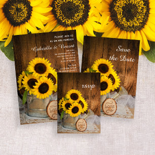 Sunflowers Garden Watering Can Wedding RSVP Card