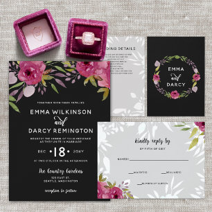 Budget Watercolor Pink Floral Wedding Invitation