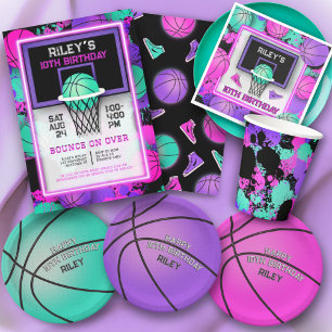 Neon Basketball Sneakers & Paint Splatter Birthday