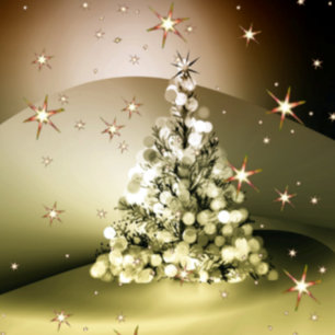 Christmas Greeting Golden Tree Shiny Sparkle Stars Holiday Card