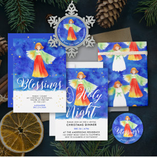 Cute Christmas Blessings Colourful Angel Script Classic Round Sticker