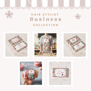 Floral Pink Green Hair Stylist Business Apron