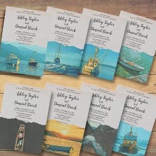 Vintage sailing boats seascape destination wedding invitation