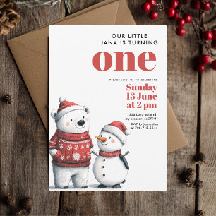 Red Winter Bear & Snowmen    Winter  Wrapping Paper