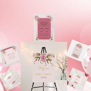 Pastel Pink Double Joint Twin Birthday  Invitation