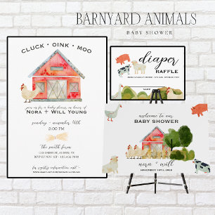 Barnyard Animals - Baby Shower Invitation - Barn