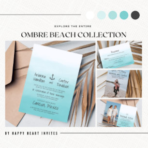 Ombre Beach Destination Ocean Starfish Wedding Invitation