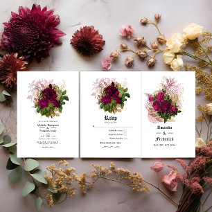 Vintage Chic Blush and Burgundy Wedding RSVP Card